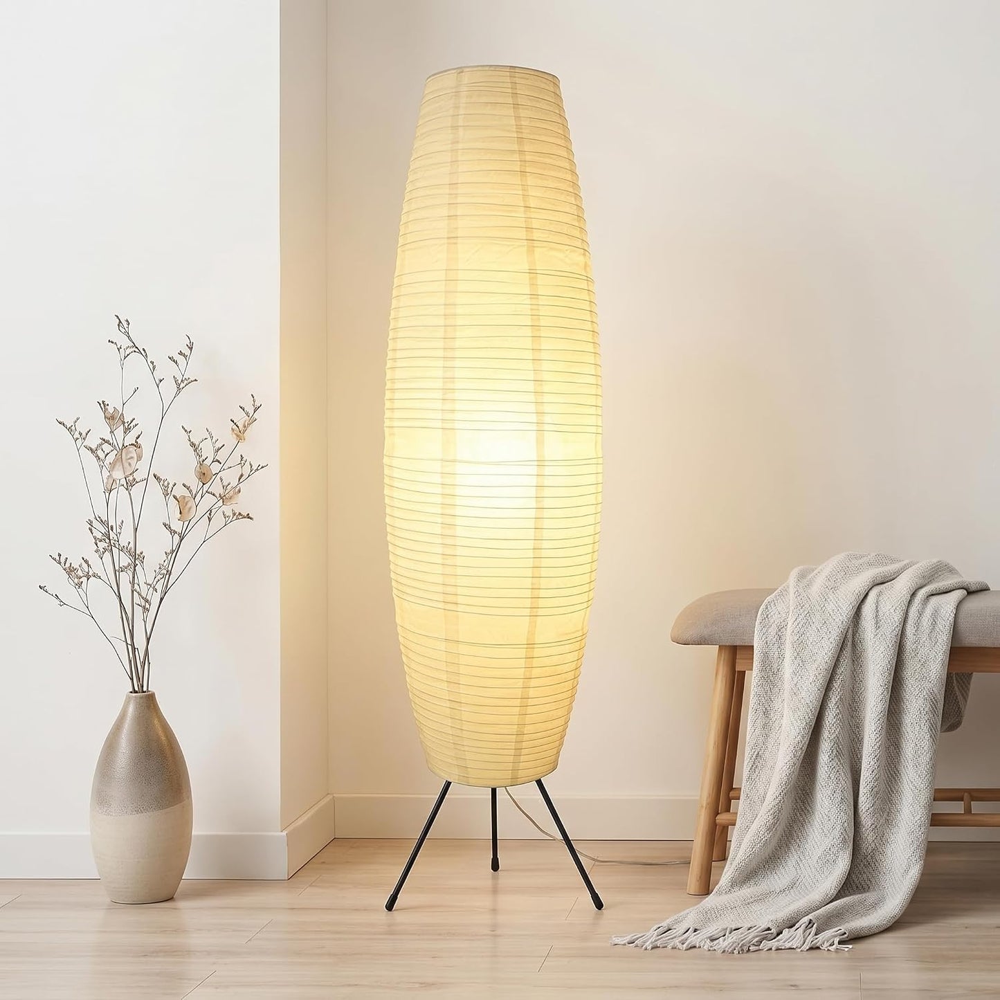 TOYANDONA Lamp Shade: Standing Paper Floor Lamp Shades Hanging Rice Paper Lampshade Replacement Foldable, Floor Light Cover Making Light Soft Ambient for Home, Bedroom Lighting Accessory (Minimalist)