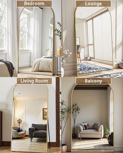 OGCAU Floor Full Length Mirror, 56"x20" Arched Full Body Mirror, Hanging or Leaning, Standing, Wall Mounted with Aluminum Frame for Bedroom Living Room, White
