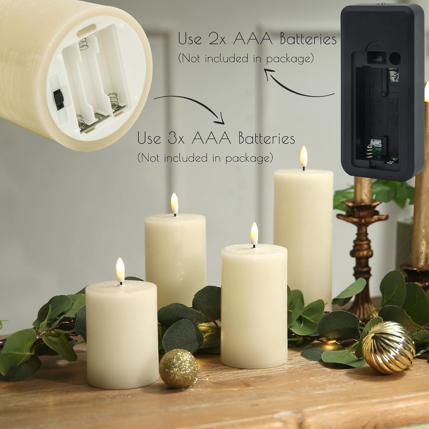 LUSHARBOR Flameless Candles, 4 Pack Battery Operated Candles with Remote, Real Wax LED Fake Candles with Timer Flickering for Christmas Wedding Home Party D3 H 5" 6" 7" 9" White