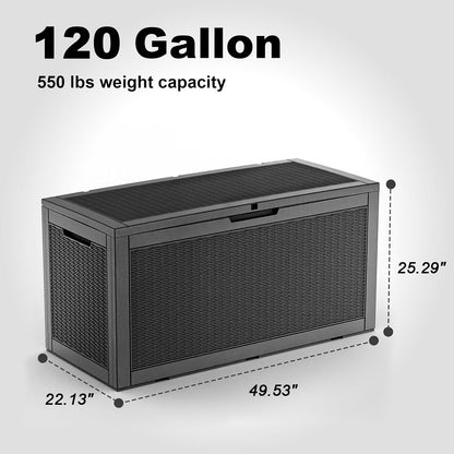 PatioZen 100 Gallon Resin Deck Box, Lockable Patio Outdoor Storage Box for Furniture, Garden Tools and Tools Storage, Waterproof Outside Storage Boxes - Black
