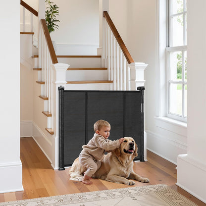 VEVOR Retractable Baby Gate, 34 inch Tall, Extends up to 71 inch Wide, Retractable Gate for Kids or Pets, Mesh Material, Easy to Install for Indoor Stairs, Doorways, Hallways, Playrooms, Gray