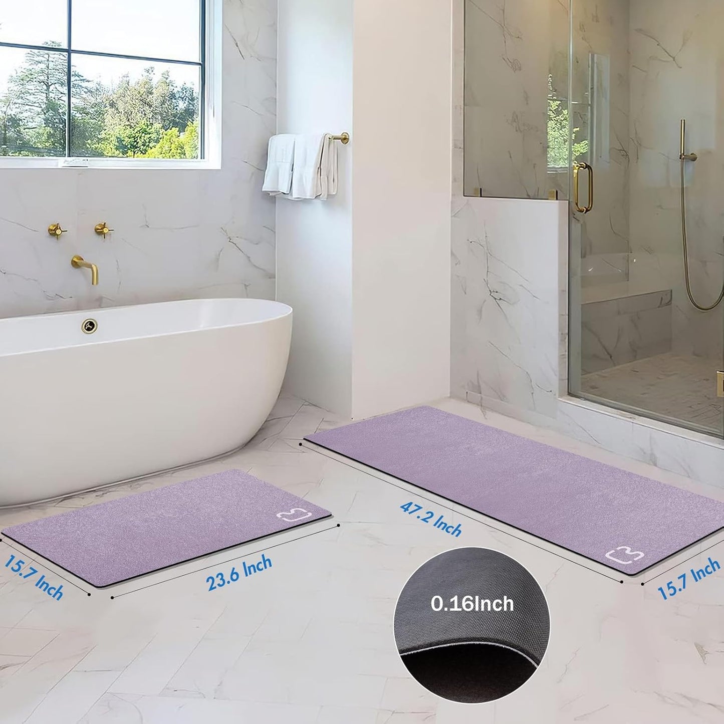 Diatomaceous Earth Bath Mat Rugs Super Absorbent Diatomite Stone Bath Mat Non Slip Quick Dry Thin Bathroom Mat Fit Under Door, Floor Rugs in Front of Bathtub, Shower Room, Sink,15.7"x23.6", Grey