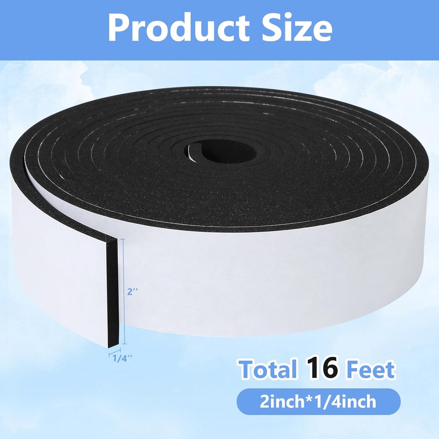 16Feet Weather Stripping Seal (1/2 Inch X 1/4 Inch) for Door Window, High Density Foam Tape, Soundproofing, Insulation Strip, Door Sealers for Door Frame- White