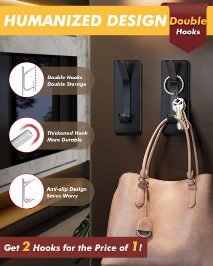 Auxmir Self Adhesive Hooks 15lbs Heavy Duty, 5 Pack Stainless Steel Wall Hooks for Coat Towel Robe, Waterproof Rustproof Oilproof, No Drill Door Hanger for Bathroom Shower Kitchen Office RV, Silver