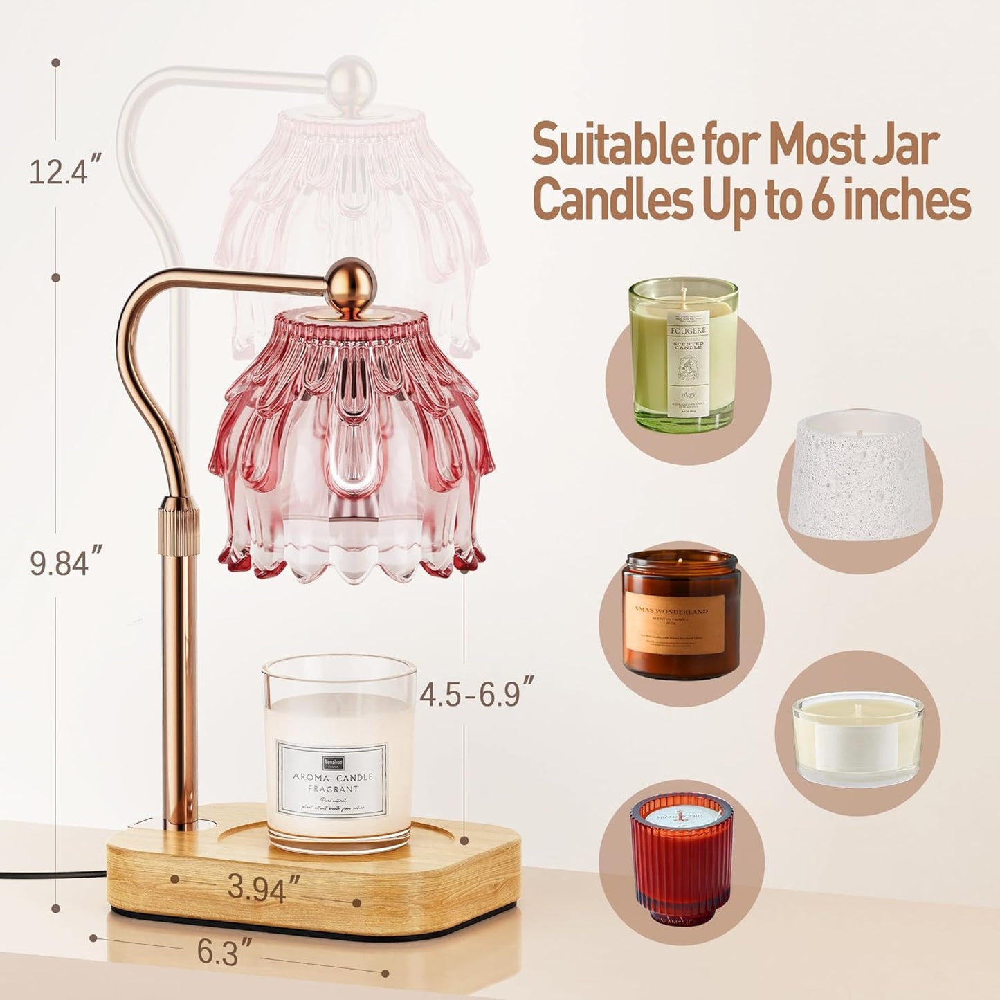 Candle Warmer Lamp with Timer Dimmer - Birthday Gift for Women Mom, Electric Wax Melter Warmer Adjustable Height for Jar Candles Housing Warming Home Decor