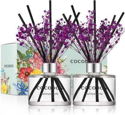COCODOR Flower Reed Diffuser Set / 6.7oz / Cashmere Vanilla/Scent Diffuser with Sticks Home Fragrance Reed Diffuser for Bathroom Shelf Decor