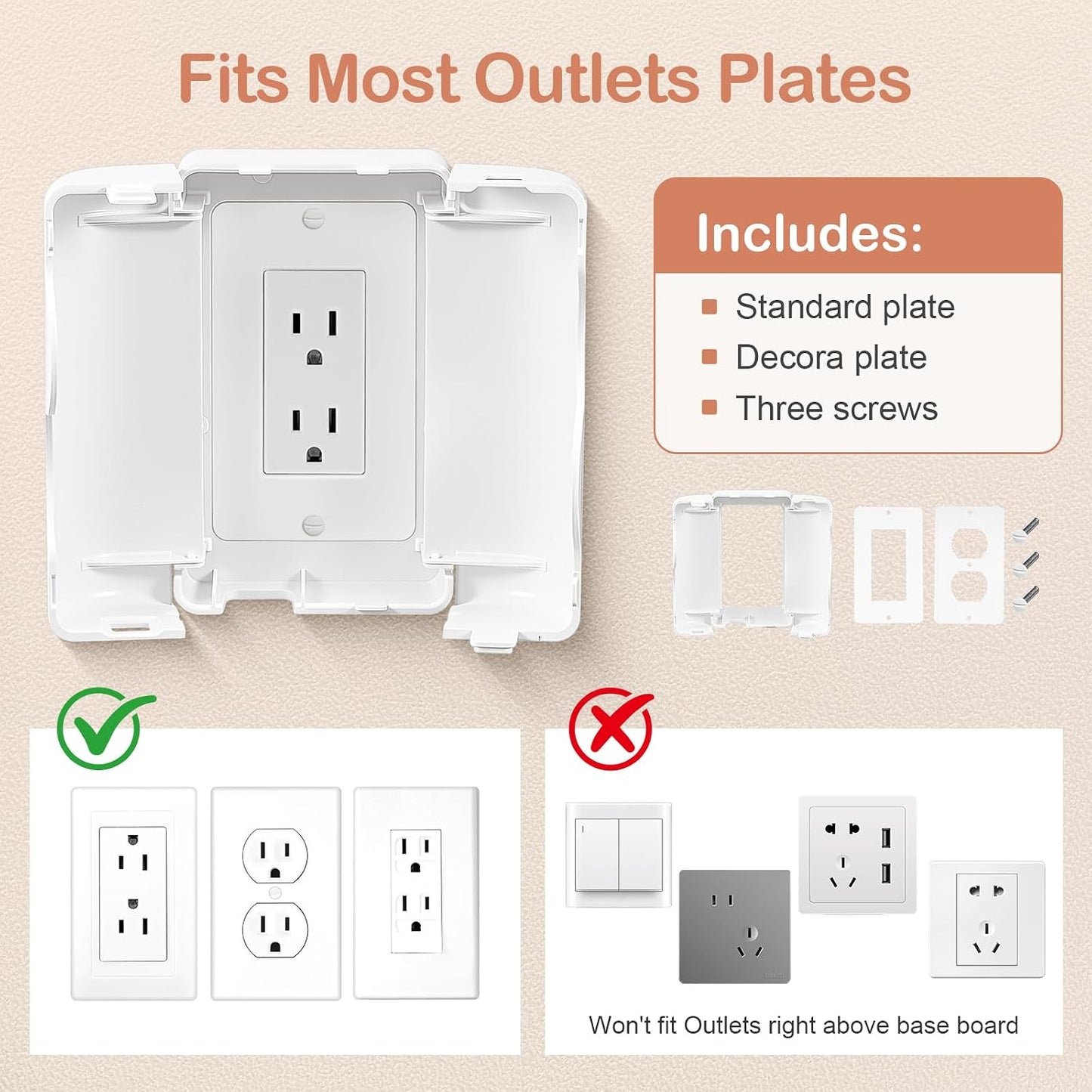 Child Proof Outlet Cover, Double Lock System, Duplex & Decorator Electrical Outlet Plates, Indoor Wall Outlet Covers Box, White, Large Interior Space