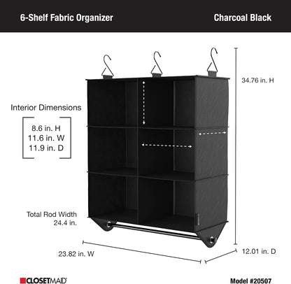 ClosetMaid 10-Shelf Fabric Hanging Shoe Storage Organizer for Closet, Charcoal Black