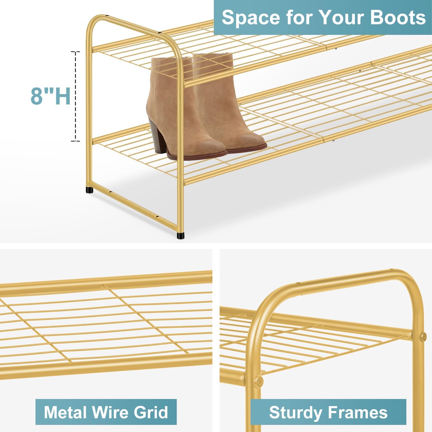 AOODA Long 3 Tier Metal Shoe Rack for Closet Wide Stackable Shoe Storage Organizer for Entryway, Bedroom, Floor, 24-Pairs Men Sneakers Shoe Shelf with Wire Grid, Black