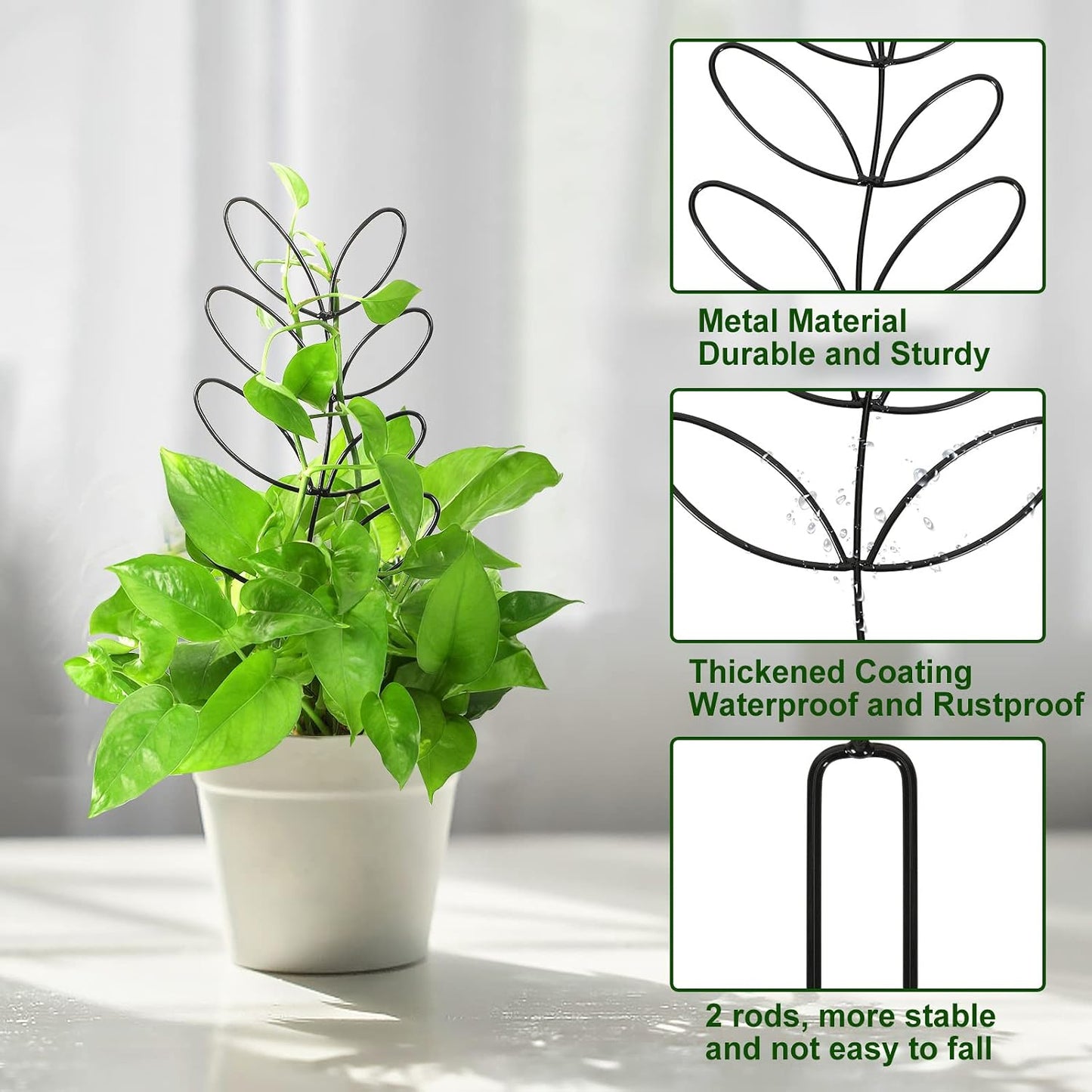 AUGSUN 2 Packs Plant Trellis Garden Trellis Plant Stakes Trellis | for Climbing Plants, Indoor Plants Metal Leaf Shape, Plant Support for Houseplants, with 50 Ties Plant Lover Gift (Green)