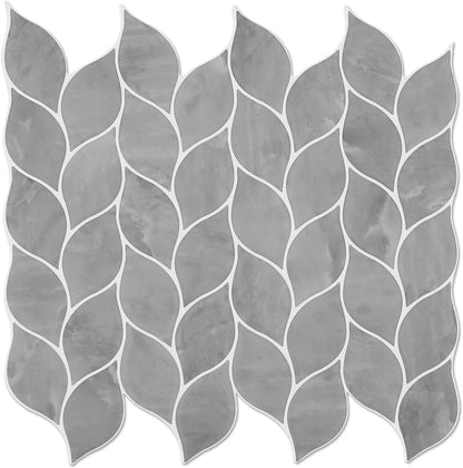 Tilingview 10 Pcs Vinyl Leaf Peel and Stick Tile for Kitchen Backsplash, Premium Self-Adhesive Tiles Plastic Wall Stickers Art Mosaics (Blue Gray)