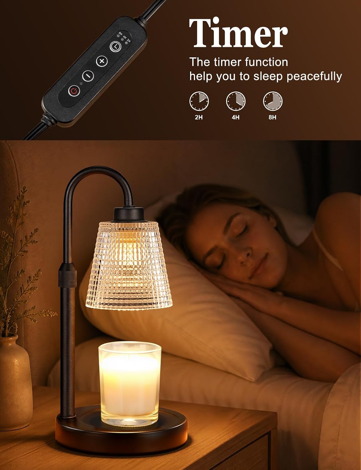 Candle Warmer Lamp with Timer Dimmable, Wax Warmer for Scented Jar Candles, Adjustable Height Candle Lamp for Home Decor, Birthday Gifts for Women Mom House Warming Gifts, Matte Black