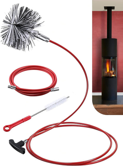 Feekoon Pellet Stove Cleaning Kit, 10 FT Flexible Steel Rod with 3" Brush Head, Flue Detail Cleaner, Pellet Stove Accessories for Vent Pipes Cleaning - Reduce Buildup & Improve Airflow