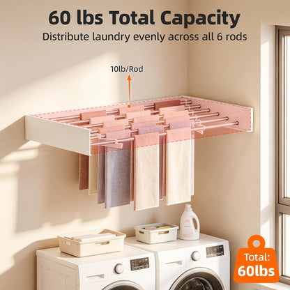 Wall Mounted Clothing Drying Rack 32“ Folds to 1.2” Ultra-Thin Space Saving Clothes Laundry Rack Holds 50 lbs Rust-Resistant Collapsible Space Aluminum for Apartment, RV, Laundry Room, White