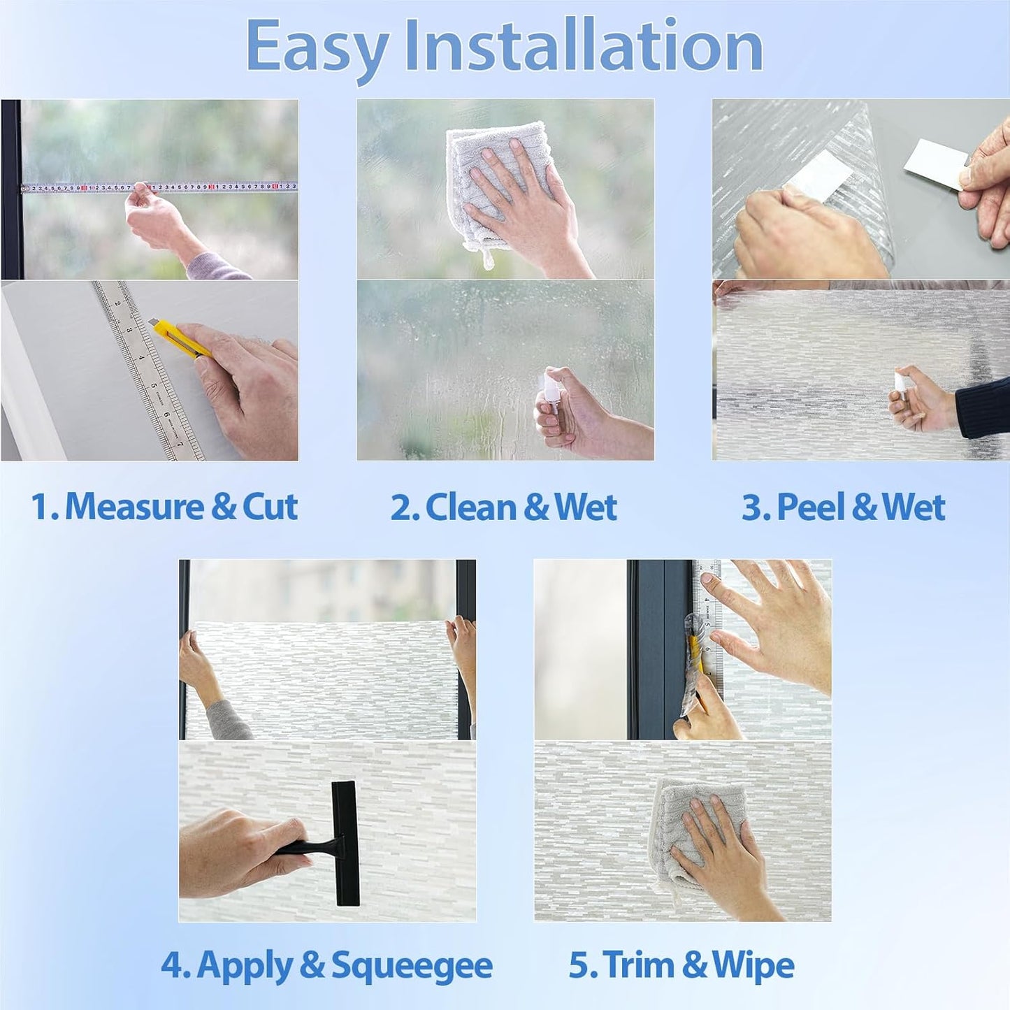 GTJ Frosted Window Privacy Film, Static Cling No Glue Removable Reusable, UV Blocking Glare & Heat Reduction, for Bathroom Glass Door Home Office, 17.5" x 78.7"in