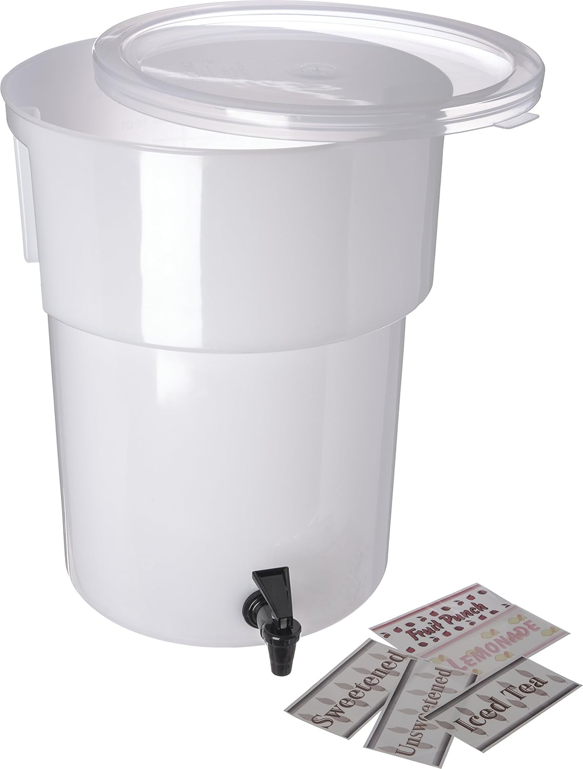 Carlisle FoodService Products Round Beverage Dispenser, Durable Drink Dispenser with Spigot and Sturdy Base for Catering, Events, and Parties, Plastic, 5 Gallons, Black