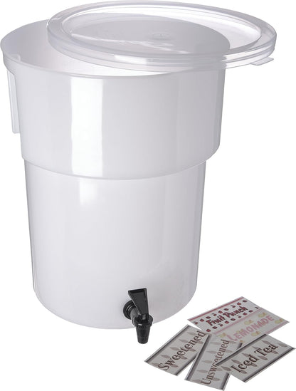 Carlisle FoodService Products Round Beverage Dispenser, Durable Drink Dispenser with Spigot and Sturdy Base for Catering, Events, and Parties, Plastic, 5 Gallons, Black