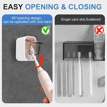 6 PCS Toothbrush Holders Wall Mounted with Cover, Upgrade Single Slot Tooth Brush Holder for Bathroom, Self Adhesive Toothbrush Dispenser Storage Organizer for Shower, Family and Travel