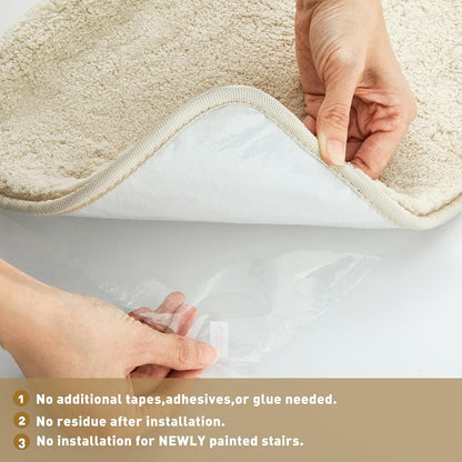 PURE ERA Carpet Stair Treads Ultra Plush 9.5" X 30"Soft Bullnose Indoor Stair Protectors Pet-Friendly Non-Slip Skid Resistant Tape Free Washable Reusable(2 Pieces,Brown)