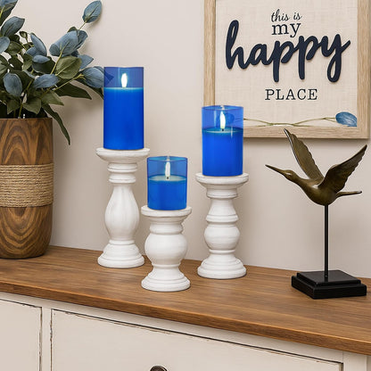 Amagic Clear Glass Flameless Candles Battery Operated with Timer, Remote Control, LED Pillar Candles, Battery Powered, Valentine's Day Decor, Pure White Wax, Set of 3