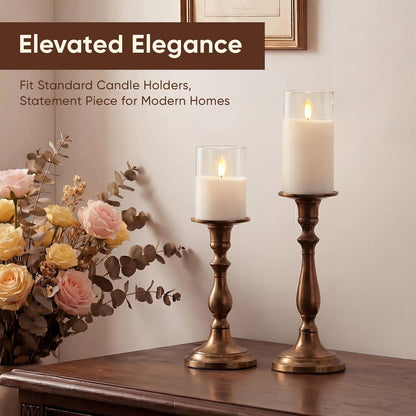 Amagic Clear Glass Flameless Candles Battery Operated with Timer, Remote Control, LED Pillar Candles, Battery Powered, Valentine's Day Decor, Pure White Wax, Set of 3