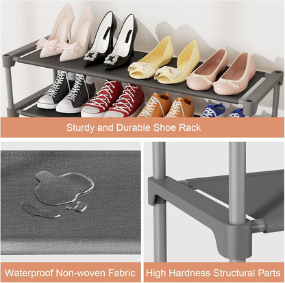 32.3" Widening Design Shoe Rack for Closet 16 Pairs Small Spaces Non-Woven 3 Tier Shoe Organizer Stackable Metal Shoe Shelf for Entryway, Bedroom