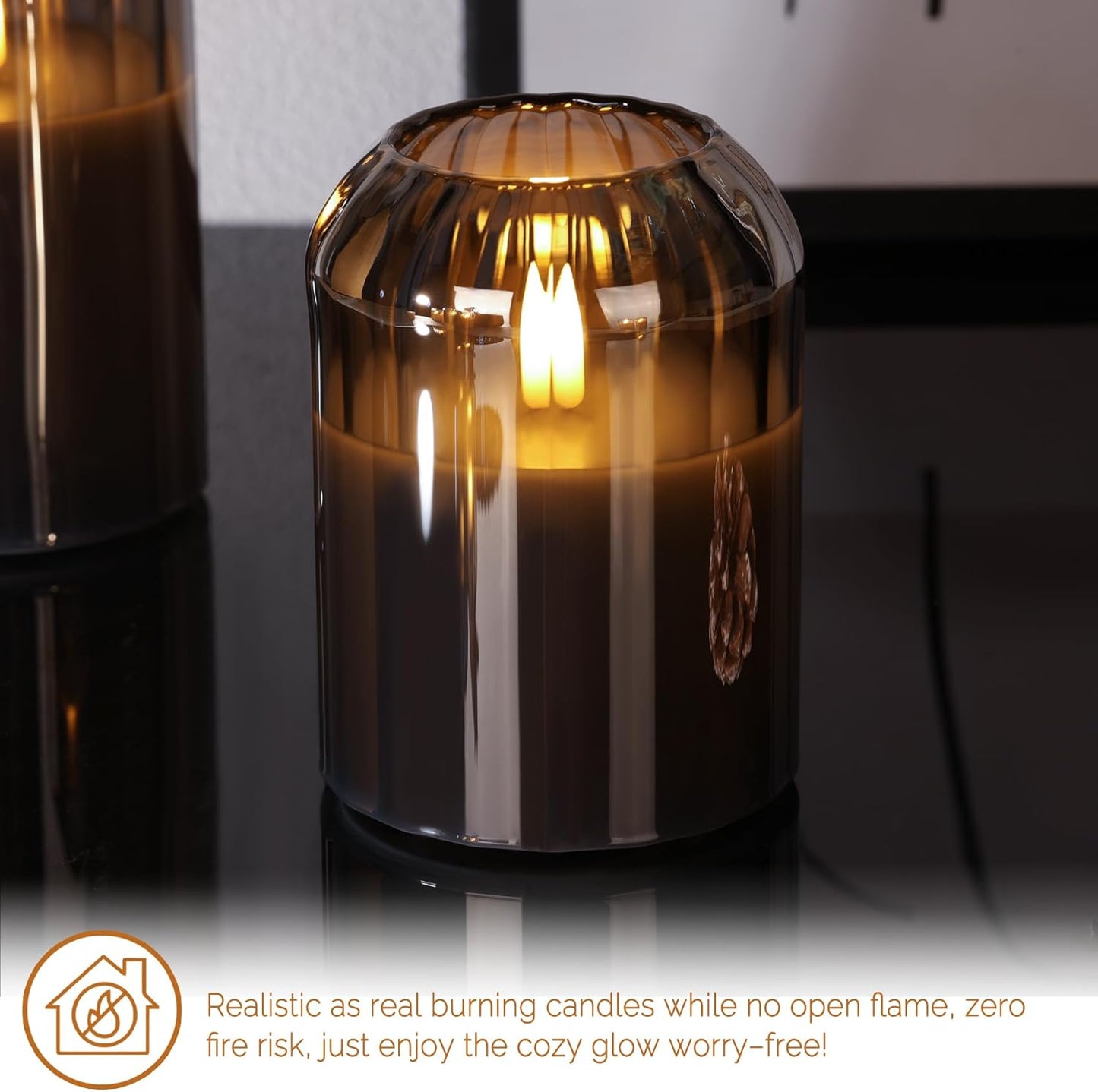 Grey Glass Flameless Pillar Candles with Remote, Flickering Battery LED Candles Table Decor Gift Set of 3