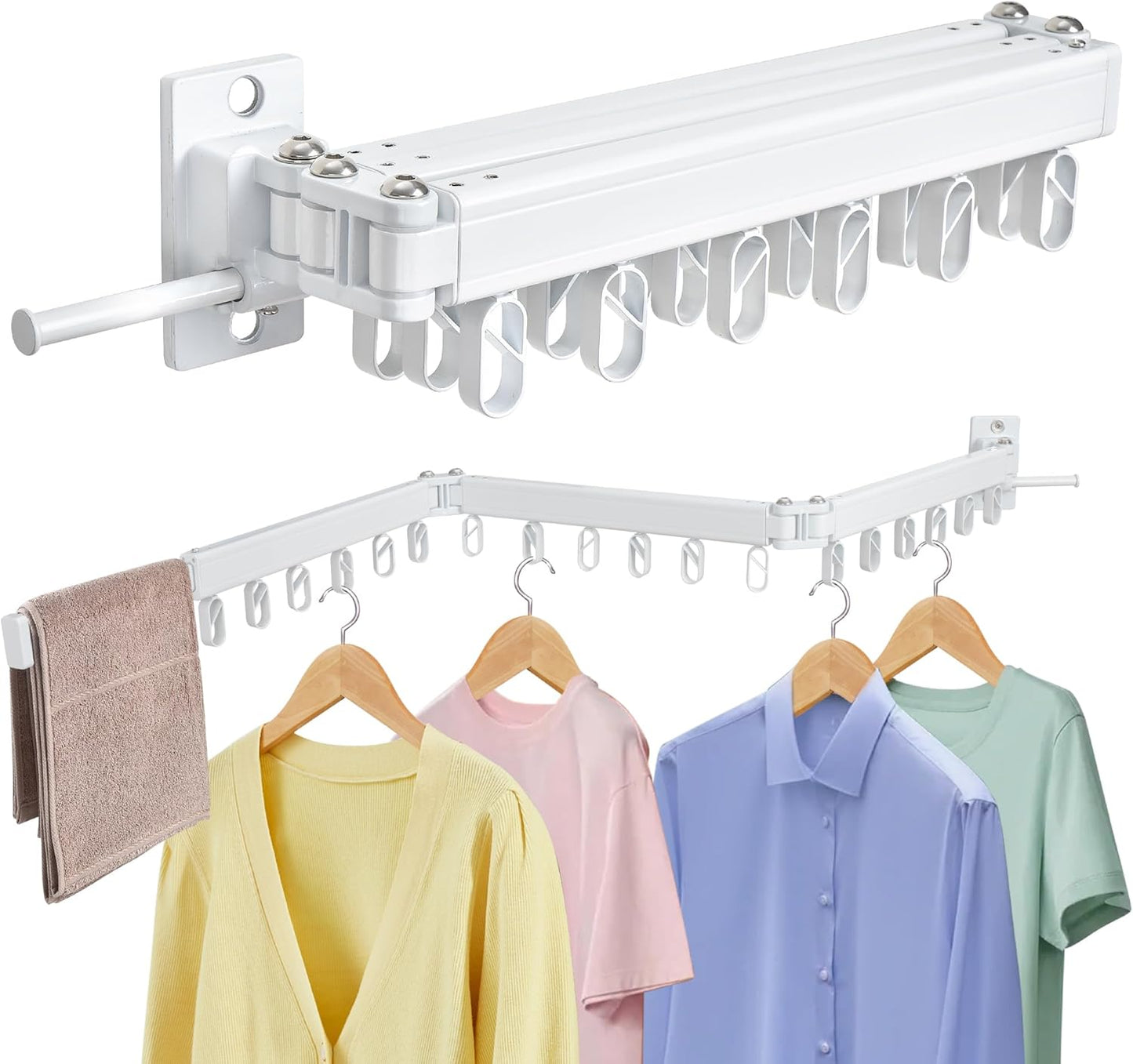 ZOFGENOW Clothes Drying Rack Wall Mounted Foldable, Retractable & Collapsible(Tri-Fold) Space-Saving Laundry Drying Rack for Indoor & Outdoor Use - Laundry Rooms, Bathroom & Balconies (White)