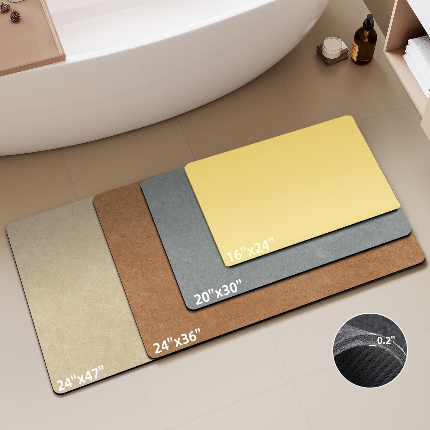 TYUU Bath Mat, Bathroom Rugs Non Slip Washable Thin Absorbent Quick Dry Bath Mat Fits Under Door Bathroom Floor Mat Perfect for Bath, Shower, or Sink 16"x24" Dark Grey