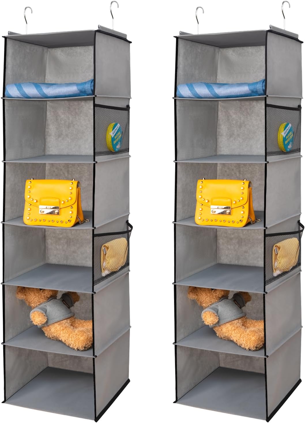 BrilliantJo 2 Pack Hanging Closet Organizer, 5 Shelves Hanging Storage with 6 Side Pockets for Clothes Shoes, 43"x12"x12"(Black)