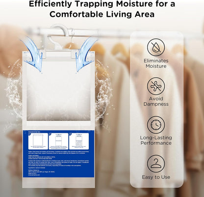 W&E Choice Hanging Moisture Absorbers Hanging Bag for Your Closet, Dehumidifier Bags for Bathroom, Unscented Humidity Pack for Car and RV, 10 Pack