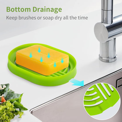 LOYATRO Bar Soap Holder for Shower Silicone Soap Dish for Bathroom Sink Soap Saver Bathtub Self Draining Soap Tray(C-Green,1)
