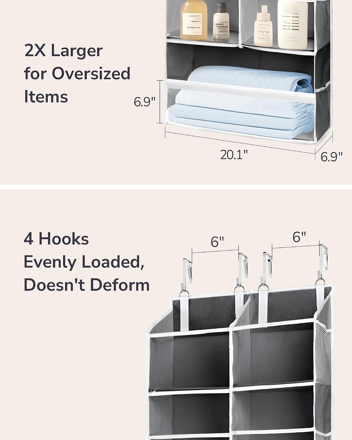 ULG Over the Door Organizer, 5-Tier Extra Large Hanging Storage with 10 Mesh Pockets, 100 lbs Capacity, Heavy Duty Door Organizer for Closet, Bedroom, Nursery Storage, Beige