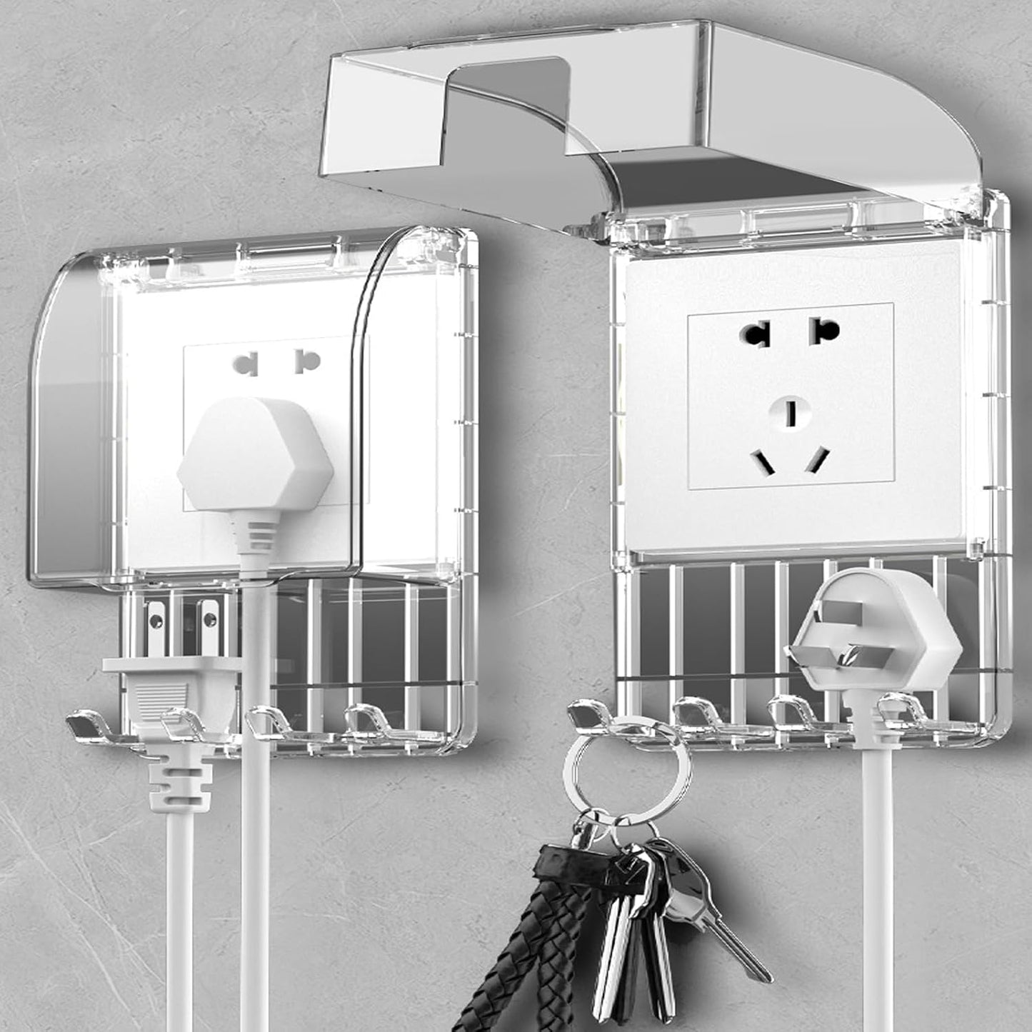 Weatherproof Outdoor Outlet Cover Box Waterproof Electrical Socket Protector Plug Cover Guard with Hook for Home, Bathroom,Outside(Transparent)