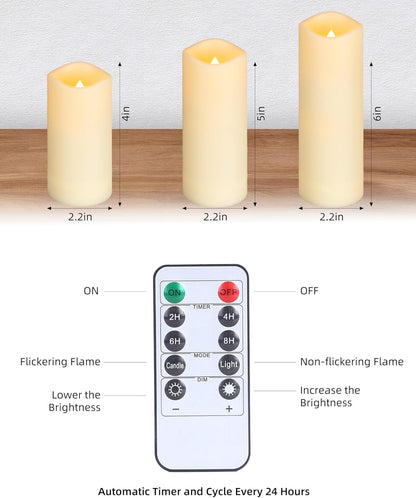 Set of 24 Slim Outdoor LED Candles, Battery Operated Flickering Fake Candles with 10-Key Timers for Patio & Porch Decor, 2.2 Inch Diameter Waterproof Resin Pillars for Large Events & Sconces (White)