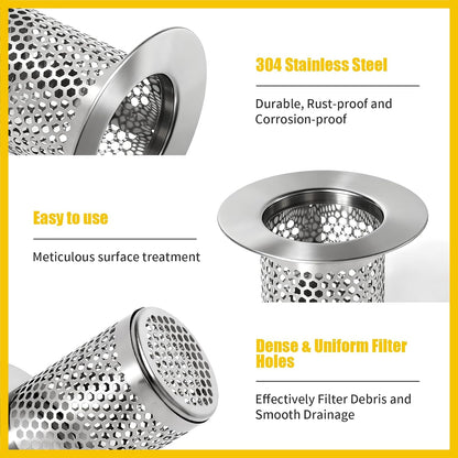 Bathroom Sink Drain Strainer, 304 Stainless Steel Hair Catcher for Bathtub Shower Floor Drain, Bathtub Drain Cover Strainer Basket Fit 1.1" to 1.97" Drain Hole (2PCS)