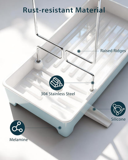 Minimalist Sink Caddy, Rustproof Sponge Holder for Kitchen Sink with 304 Stainless-Steel Brush Holder, Countertop Rack Organizer with Raised Ridges & Silicone Drain Tube (Black, Large)
