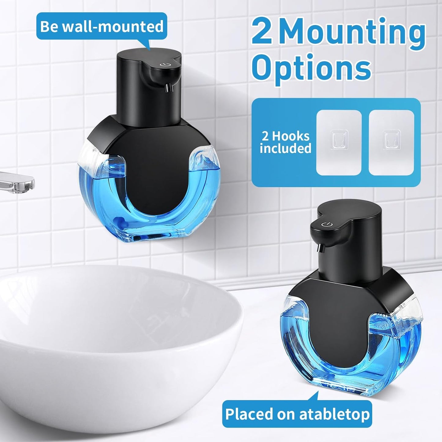 Automatic Foam Hand Soap Dispenser, Rechargeable Touchless Wall Mount Foaming Soap Dispenser, 15oz/420ml, 4 Adjustable Levels Infrared Sensor Electric Dispenser for Bathroom, Kitchen, Office - Black