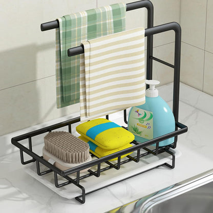 Wall-Mounted and Desktop Kitchen Sponge Draining Rack Black Dishcloth Holder Sink Shelf Home Essentials Storage Organizer for Kitchen Cleaning