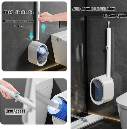 No-Touch Disposable Toilet Scrubber Set,Toilet Brush with Self-Cleaning Disposable Pads,360° Deep Clean,Wall-Mounted Design,for Bathroom & Toilet (Black, 32 pc)