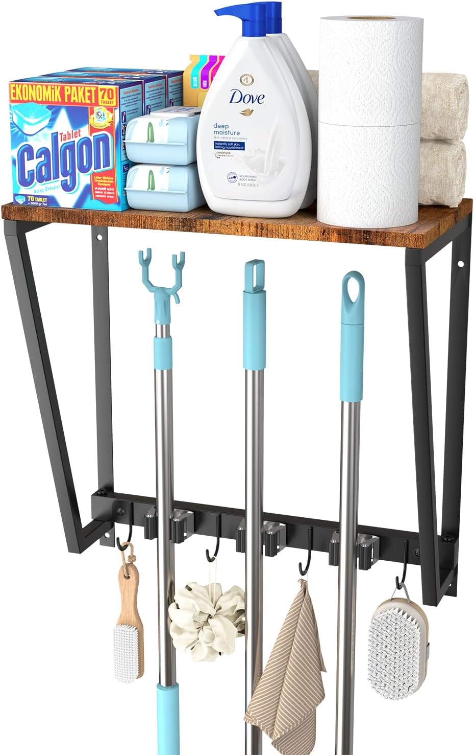 Broom and Mop Organizer Wall Mount, Heavy Duty Broom Hanger Wall Mount for Garage Laundry Room Utility Closet, Cleaning Tool Storage Rack Holder for Brooms Mops Swiffer and Household Organization