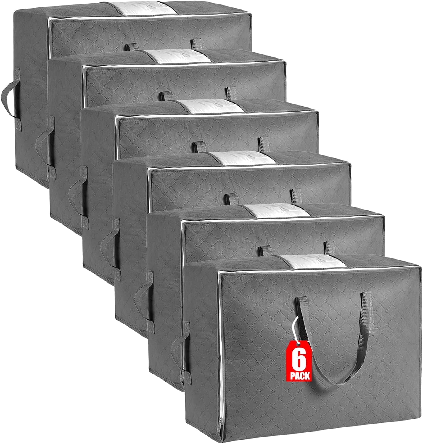 105L Extra Large Storage Bags for Blankets, King Comforters, Bedding, Clothes, Pillows, Sheets - Closet Organizers and Storage with 4 Handles & Clear Window, Foldable & Breathable (Grey, 3pack)
