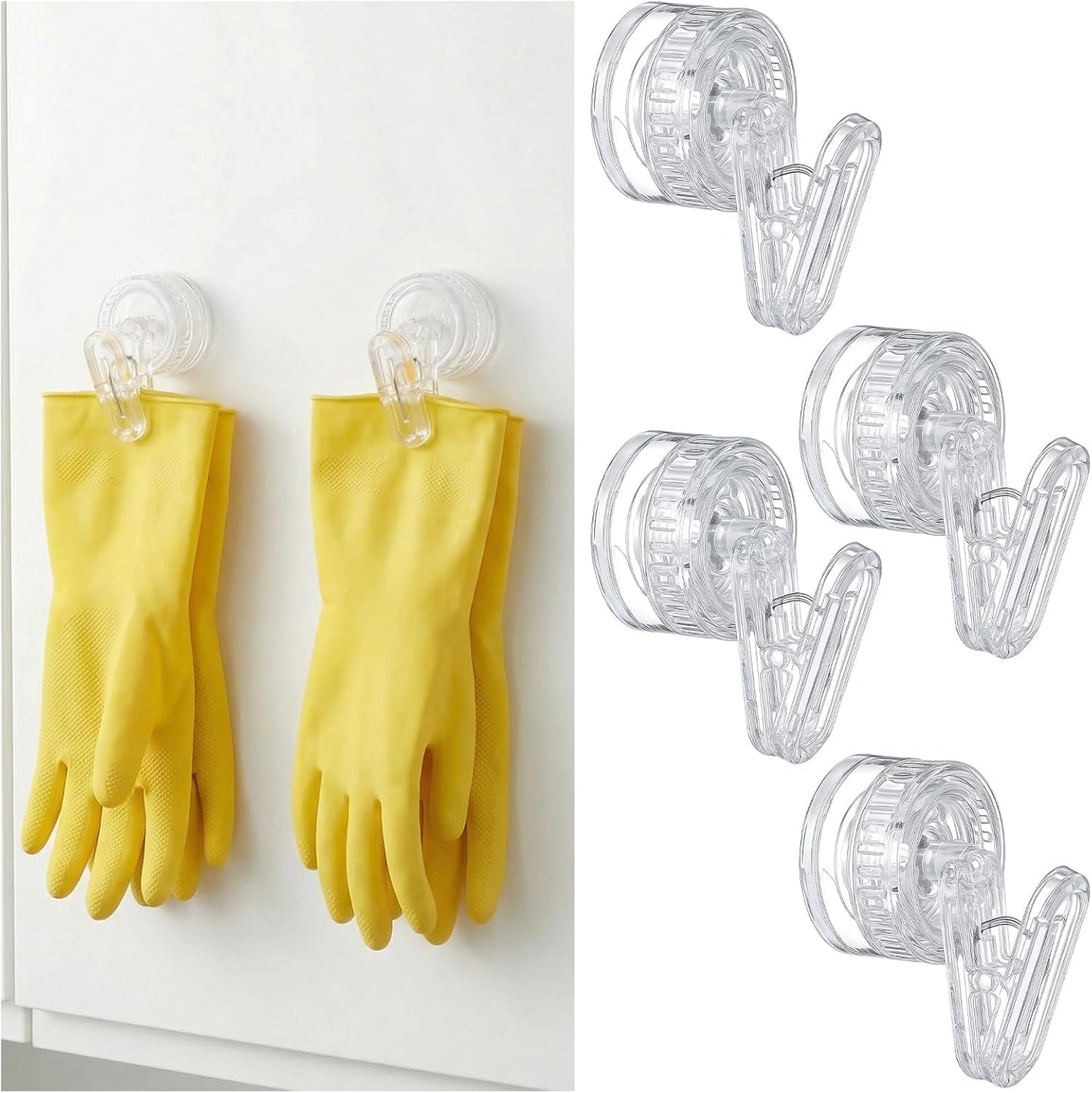 Geelin Dish Glove Clip with Suction Cup Easy Install Removable Transparent Plastic Wall Mounted Hook for Kitchen Use Space-Saving Washable Design for Dish Gloves Towels(2 Pcs)