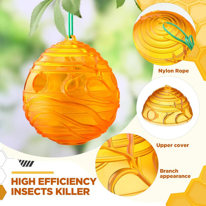 Qualirey 3 Pack Wasp Traps Yellow Jackets Outdoor Hanging Catcher Bee and Wasp Traps for Outside Hornet Bait Reusable Bee Catcher for Garden Farm Orchard(Honeycomb Style)