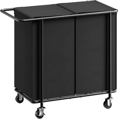 Double Laundry Hamper with Wheels,200L Rolling Laundry Basket 2 Section with Lid,Steel Frame Laundry Cart with Handle and Removable Bags,Dirty Clothes Hamper for Laundry Room,Dorm,Black