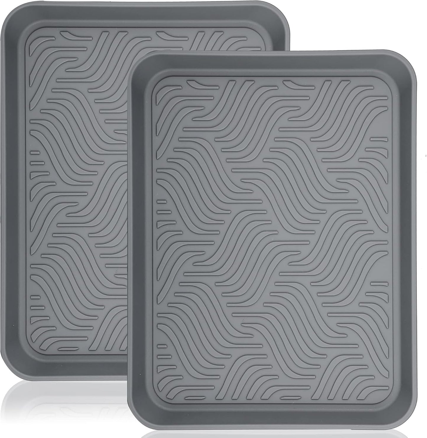 Boot Tray for Entryway Indoor, Heavy Duty Shoe Mat 2 Packs, 16.8"x12.8" Waterproof Shoe Tray with Raised Edge, Outdoor Multi-Purpose Tray for Boots, Garden, Pets (Black)