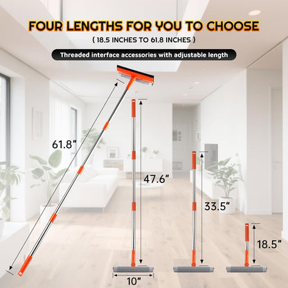 Window Squeegee with 62" Adjustable Stainless Steel Pole —2-in-1 Sponge Scrubber &Streak-Free Blade, No Ladder for 1-Story &Skylights,Car &RV Windshields,Shower Doors,Tile Orange