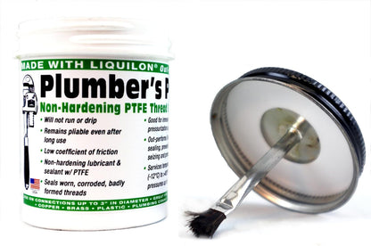 Plumber’s Pal Non-Hardening PTFE Thread Sealant Paste – Seals Worn Metal & Plastic Pipe Threads, High Temp & High Pressure (10,000 PSI), 5oz Brush Top Can, Made in USA