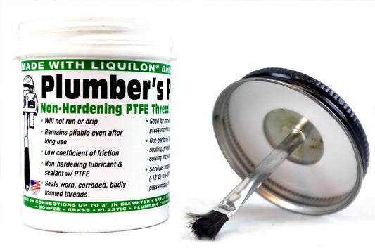 Plumber’s Pal Non-Hardening PTFE Thread Sealant Paste – Seals Worn Metal & Plastic Pipe Threads, High Temp & High Pressure (10,000 PSI), 5oz Brush Top Can, Made in USA