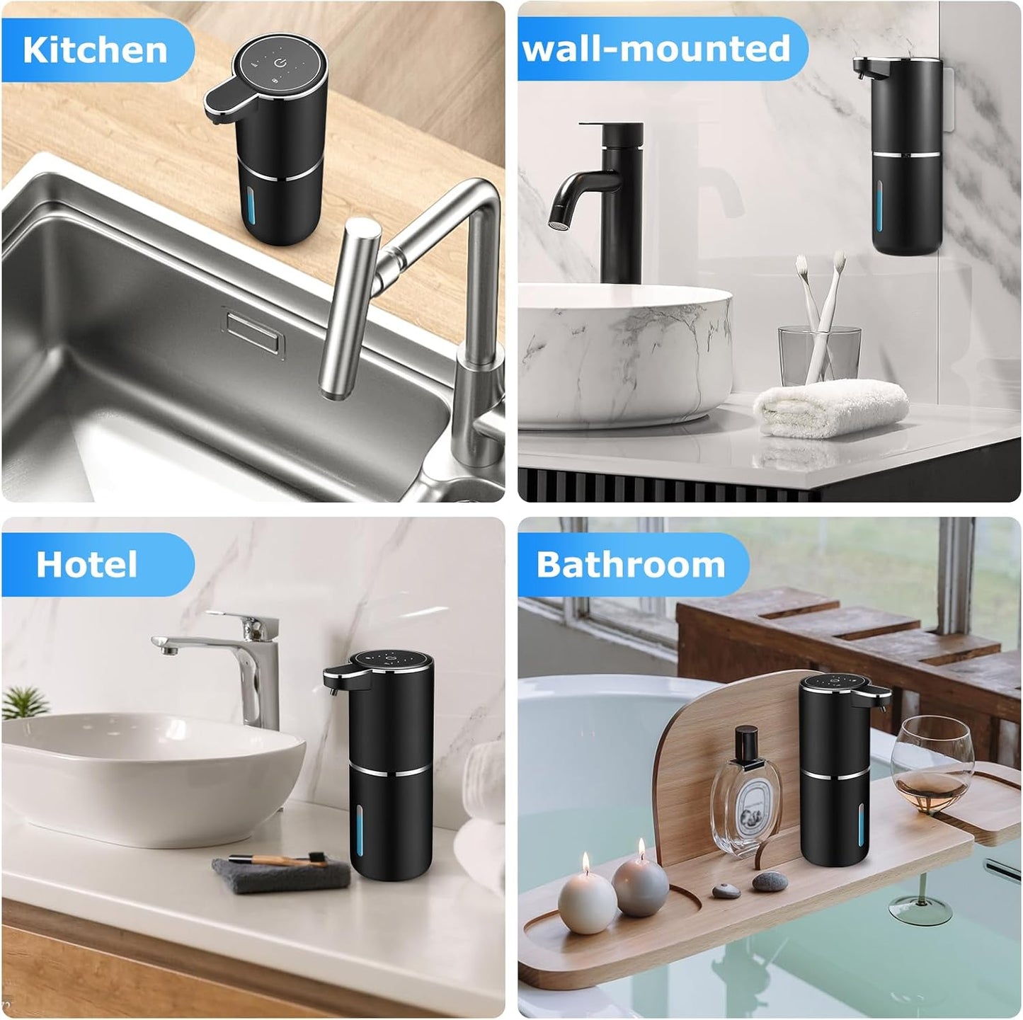 2 Pack Automatic Soap Dispensers,12.8oz/380ml USB Touchless Automatic Foaming Soap Dispenser,Rechargeabled Wall Mounted Smart Soap Dispenser for Bathroom Kitchen Dish Soap